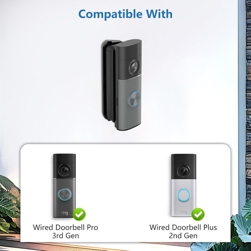 Pefecon R-ing Doorbell Angle Mount, 30-55 Degrees Adjustable Door Mount for Wired Doorbell Pro/Plus(newest model), Widen Corner View Kit, Left/Right Universal Installation for House(Black) - Image 2